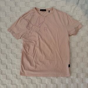 Rare Rabbit Men's Pink Logo Graphic Regular Fit T-Shirt, 100% Cotton, Size Large